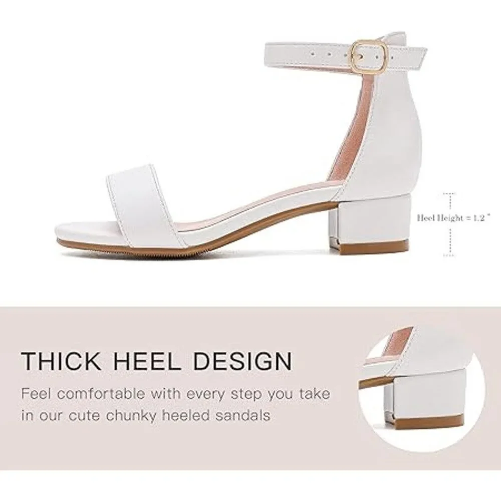 Dufannie Little Girls Size 12 White Open Toe Low Heel Ankle Strap Sandal Shoes